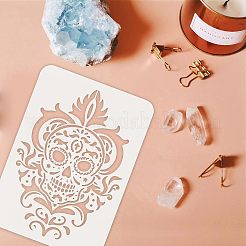 プラスチック再利用可能な描画絵画ステンシル テンプレート  ファブリック タイル 床 家具 木材の塗装用  長方形  スカル模様  297x210mm&nbsp;DIY-WH0202-358