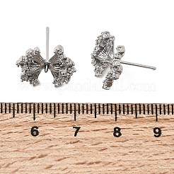 Brass Micro Pave Clear Cubic Zirconia Bowknot Stud Earring Findings&nbsp;KK-G553-08P