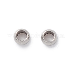変色しにくい304ステンレススチールスペーサービーズ  ラウンド  ステンレス鋼色  3x2mm  穴：1.5mm&nbsp;STAS-T021-3