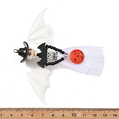 ハロウィンの魔女のペンダント  コウモリの羽のチャーム  合成ターコイズスカル付き  木製のカボチャとサテンのドレス  ミックスカラー  89.5x100x26mm  穴：3mm&nbsp;PALLOY-JF06032