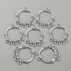 チベット風合金シャンデリアコネクターパーツ  リングリンク  アンティークシルバー  33.5x27x2.5mm  穴：1.6mmと2.5mm&nbsp;FIND-TAC0011-56AS