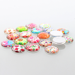 Half Round/Dome Floral Printed Glass Cabochons&nbsp;GGLA-A002-20mm-UU