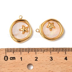 304ステンレススチールパヴェ天然シェルペンダント  ゴールドカラー  ヒトデとフラットラウンド  19x15.5x3mm  穴：1.5mm&nbsp;STAS-Z145-07G-03A