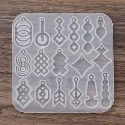 ペンダントシリコンモールド  イヤリング型  ジェッソ樹脂鋳造金型  混合図形  ホワイト  85x86x4mm&nbsp;X1-AJEW-S041-03B
