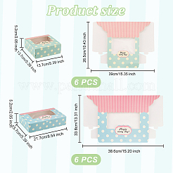 12種類のスタイルのケーキペーパーボックス2個  PVC表示ウィンドウ付き  クッキー用厚紙ギフト包装箱  小さなケーキ  マフィン  長方形  ミックスカラー  386~390x265~338x0.4~0.5mm  6個/スタイル&nbsp;CON-OC0001-59