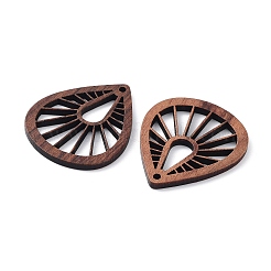 クルミ材レーザーカットペンダント  中空のチャーム  染色されていない  ティアドロップ  34x30x2.4mm  穴：1.6mm&nbsp;WOOD-Q051-03G