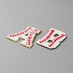 野球要素の文字a~zと数字0~9のシェニールアップリケ  コンピュータータオル刺繍布アイロン接着/縫い付けパッチ  マスクと衣装のアクセサリー  ホワイト  64~73x49~84x2mm  39個/セット&nbsp;PATC-WH0007-35