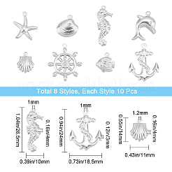 80個8スタイル316サージカルステンレスペンダント  混合図形  中空  ステンレス鋼色  26.5x10x4mm  穴：1mm  10個/スタイル&nbsp;STAS-SC0003-52