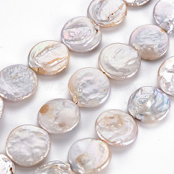 天然ケシパールビーズ連売り  養殖淡水パール  フラットラウンド  貝殻色  16~18x3~8mm  穴：0.6mm  約22~23個/連  14.57~15.35インチ（37~39cm）&nbsp;PEAR-S018-04D