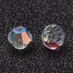模造クリスタルガラスビーズ  ABカラー  多面カット  双円錐形  クリアAB  サイズ：直径約4mm  厚さ3.5mm  穴：1mm  約720個/袋&nbsp;G22QT032