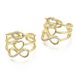 alentine's Day Brass Micro Pave Clear Cubic Zirconia Cuff Rings&nbsp;RJEW-S044-126-NF