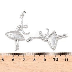 真鍮マイクロパヴェクリアキュービックジルコニアペンダント  バレエダンサーのチャーム  プラチナ  38.5x23.5x3.5mm  穴：5.5x2.5mm&nbsp;KK-G549-11P