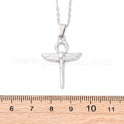 翼付きアンククロス 304 ステンレススチール ペンダントネックレス  ステンレス鋼色  17.95インチ（45.6cm）&nbsp;NJEW-H059-08P
