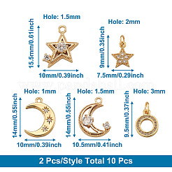 10Pcs 5 Style Brass Micro Pave Clear Cubic Zirconia Pendants&nbsp;ZIRC-BT0001-01G