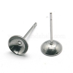 変色しにくい304ステンレススチールスタッドピアス金具  ステンレス鋼色  13x6mm  ピン：0.7mm&nbsp;STAS-E024-6