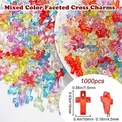 1000個透明アクリルパーツ  多面カット  クロス  ミックスカラー  16x10x4.5mm  穴：1.5mm&nbsp;MACR-SP0001-11