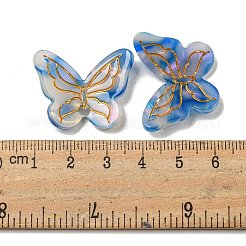 セルロースアセテート（樹脂）ペンダント  金属で編んだ蝶のチャーム  ライトブルー  29x22x3mm  穴：1.6mm&nbsp;MACR-M046-07B