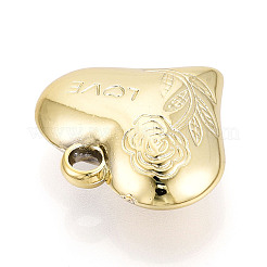 アクリルパーツ  花のチャーム付きハート  ゴールド  27.5x27.5~28x10mm  穴：3.5mm&nbsp;OACR-T030-39A