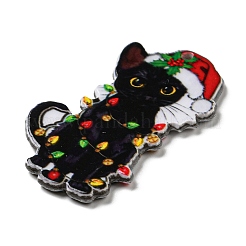 クリスマステーマのアクリルパーツ  動物のスタイル  猫の形  46x26x2.5mm  穴：1.8mm&nbsp;OACR-B014-02
