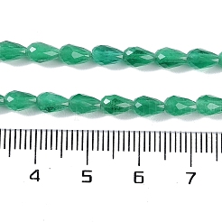 キャッツアイビーズ連売り  多面カット  ティアドロップ  ミディアムシーグリーン  6x4mm  穴：0.9mm  約63個/連  15.16インチ（38.5cm）&nbsp;CE-N014-02A-06