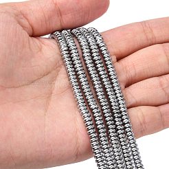 非磁性合成ヘマタイトビーズ連売り  グレードA  ロンデル  プラチナメッキ  4x2mm  穴：1mm  約172個/連  16インチ&nbsp;X-G-C124-4x2mm-2