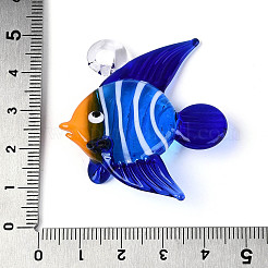 手作りランプワークペンダント  魚のチャーム  ブルー  43~47x36~41x14.5~17mm  穴：4.5~5.5x3.5~4.5mm&nbsp;LAMP-T025-02A