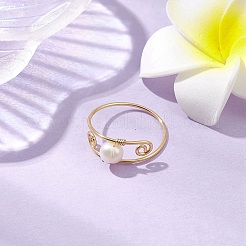 Round Natural Cultured Freshwater Pearl Finger Rings&nbsp;RJEW-JR00746