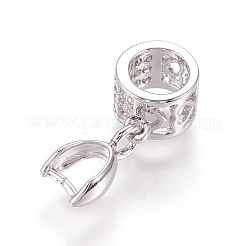 真鍮のアイスピックピンチベイル  キュービックジルコニア付き  透明  プラチナ  19mm  穴：5.5mm  内径：4x4.5mm&nbsp;KK-L167-13P
