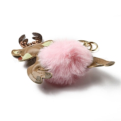 Imitation Rex Rabbit Fur & PU Leather Christmas Reindeer Pendant Keychain&nbsp;KEYC-K018-02KCG-02