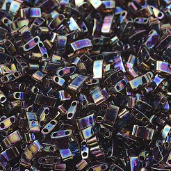 MIYUKIハーフティラビーズ  日本製シードビーズ  2の穴  （htl296)トランスペアレントルートビールab  5x2.3x1.9mm  穴：0.8mm  約1250個/50g&nbsp;SEED-X0054-HTL296