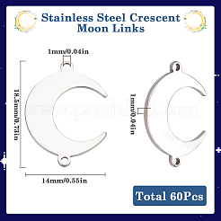 201ステンレススチールコネクタチャーム60個  レーザー切断  三日月リンク  ステンレス鋼色  18.5x14x1mm  穴：1mm&nbsp;STAS-SC0008-88