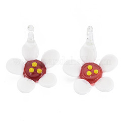 手作りランプワークペンダント  花  ホワイト  41~42.5x31.5~32.5x14~15.5mm  穴：5mm&nbsp;LAMP-T007-023