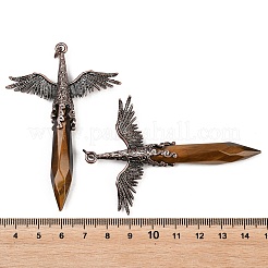 天然タイガーアイのファセット加工が施された尖った弾丸型の大きなペンダント  合金製の天使の羽のチャーム  赤銅鉱  73~74x52~52.5x11mm  穴：4mm&nbsp;G-T145-01R-03