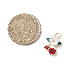 合金ラインストーンペンダント  樹脂製の模造真珠の花  チェリー  ゴールドカラー  16x13x5mm  穴：3.6mm&nbsp;PALLOY-JF04428