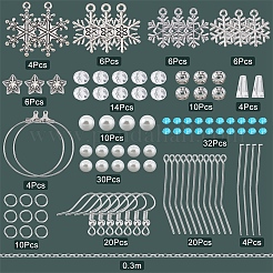 クリスマスの雪の結晶のダングルイヤリングの作り方キット  合金と304ステンレススチールのペンダントを含む  ガラス＆ガラスパールビーズ  真鍮のピアスフック  アンティークシルバー&nbsp;DIY-SC0019-34