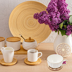 1 Set Wooden Carved Cup Mats&nbsp;WOOD-BC0001-26
