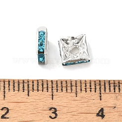 真鍮製ラインストーンスペーサービーズ  正方形  ニッケルフリー  シアン  銀色のメッキ  6 6 MMX MMX 3mm  穴：1mm&nbsp;X-RSB072-13S