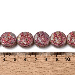 塗装ガラスビーズ連売り  ゴールドライン入り  花付きフラットラウンド  ミックスカラー  16~16.5x6.5~7mm  穴：1.2mm  約22個/連  13.78''（35センチメートル）&nbsp;GLAA-Z021-18