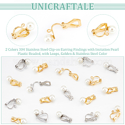20Pcs 2 Colors 304 Stainless Steel Clip-on Earring Findings with Imitation Pearl Plastic Beaded&nbsp;STAS-UN0054-72