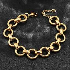 304 Stainless Steel Flat Round Link Chain Bracelets for Women&nbsp;BJEW-R021-08G