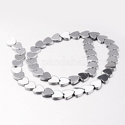 電気メッキ非磁性合成ヘマタイトビーズ連売り  ハート  銀メッキ  10x10x2mm  穴：1mm  約47個/連  15.7インチ&nbsp;G-F300-23E-01