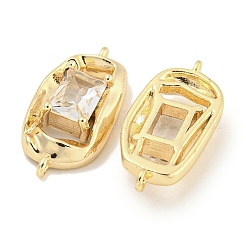 Brass Pave Rectangle Clear Glass Connector Charms&nbsp;KK-S386-19G