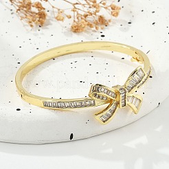 Brass Micro Pave Clear Cubic Zirconia Hinged Bangles for Women&nbsp;BJEW-K274-04G
