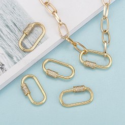 真鍮製マイクロパヴェキュービックジルコニアスクリューカラビナロックチャーム  ネックレス作り用  長持ちメッキ  オーバル  透明  18KGP本金メッキ  29.5x15x2.2mm&nbsp;X-ZIRC-G160-21G