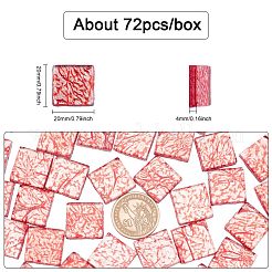 ガラスカボション  金箔モザイクタイル  家の装飾やdiyの工芸品  正方形  サクランボ色  20x20x4mm  280グラム  約72個/箱&nbsp;DIY-FH0001-65