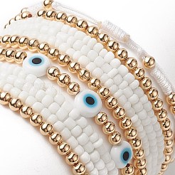 7Pcs 7 Style Evil Eye Lampwork & Glass Seed & Brass Beaded Stretch Bracelets Set for Women&nbsp;BJEW-JB09249-02
