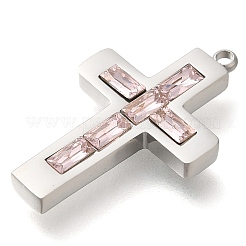 304ステンレススチールラインストーンチャーム  クロスチャーム  ステンレス鋼色  ライトローズ  24.5x15x3mm  穴：1.2mm&nbsp;STAS-P369-14P-03