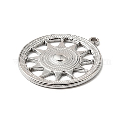 304ステンレスペンダント  太陽のチャーム入りフラットラウンド  変色防止  ステンレス鋼色  25x22x2mm  穴：1.4mm&nbsp;STAS-H482-01P