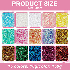 150g 15色の取り外し可能なプラスチックビーズ  ブレスレット ネックレス用  洋服アクセサリー  コラム  ミックスカラー  3mm  10 G /カラー&nbsp;DIY-OC0012-61