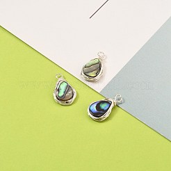 天然アワビシェル/パウアシェルペンダント  環境に優しい銅線を巻いた  ティアドロップ  銀  18.4x10.5x3.5mm  穴：2.4mm&nbsp;PALLOY-JF00477-02